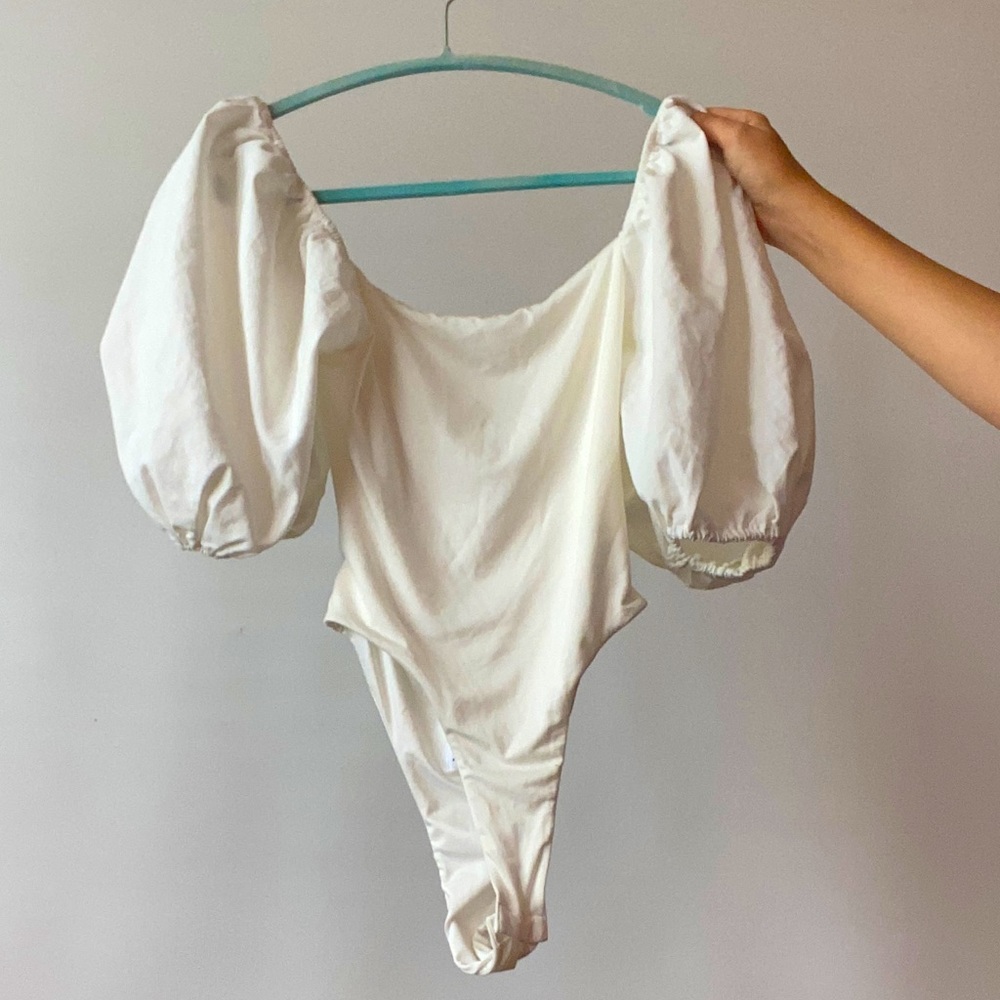 Super soft white puff sleeve cottagecore sexy bodysuit
